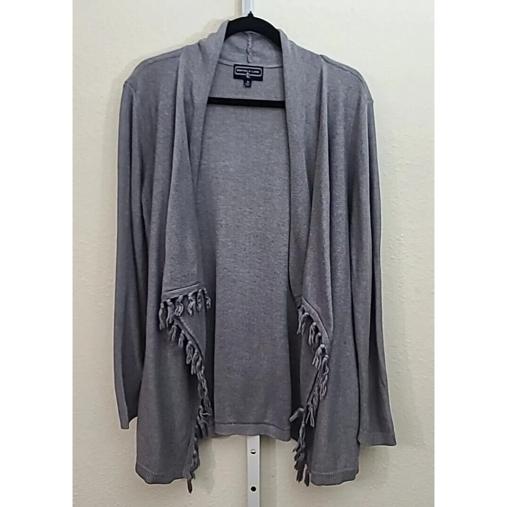 Duffield Lane Open Front Cardigan Size M Tassels Lavender Grey Waterfall Front